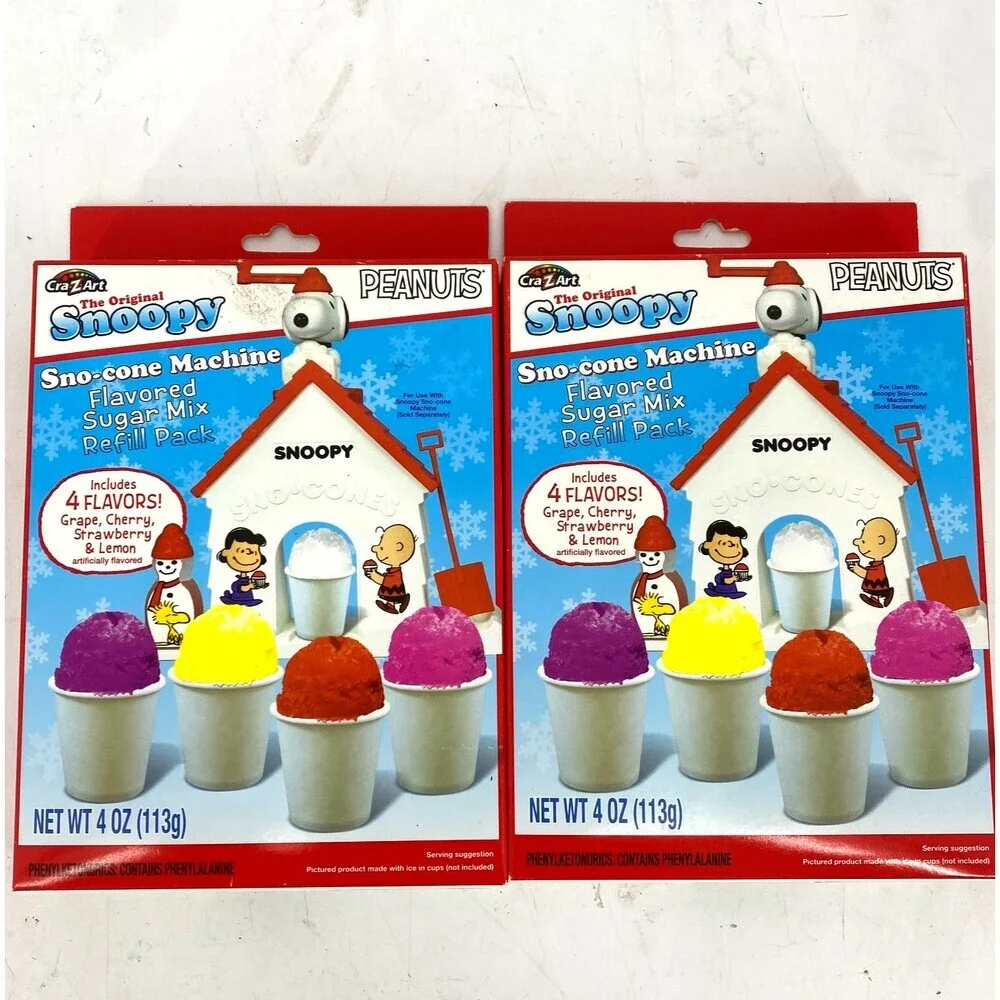 2 Pack Cra-Z-Art Snoopy Sno Cone Machine Sugar Mix Refill Packs NEW Sealed